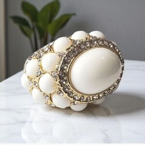 18k Gold Plated Huge Domed White Cabochon Pave Zircon Crystal Ring